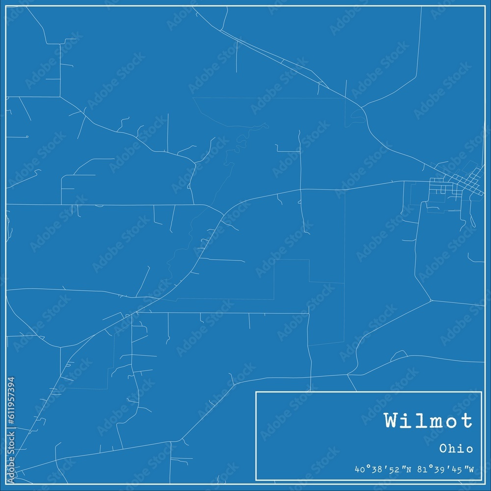 Blueprint US city map of Wilmot, Ohio.