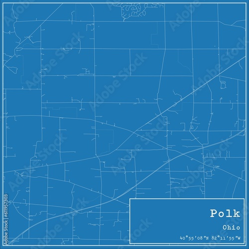 Blueprint US city map of Polk  Ohio.