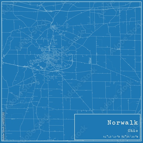 Blueprint US city map of Norwalk, Ohio. photo