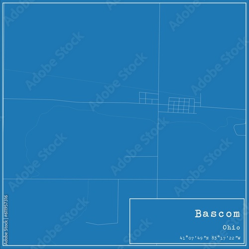 Blueprint US city map of Bascom, Ohio.