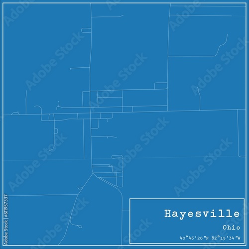 Blueprint US city map of Hayesville, Ohio. photo