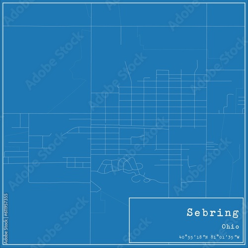 Blueprint US city map of Sebring, Ohio.