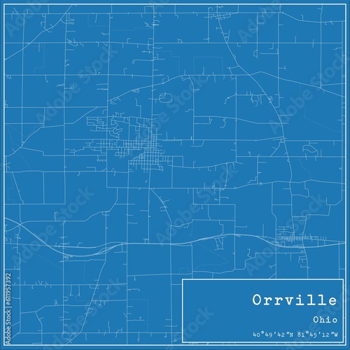 Blueprint US city map of Orrville, Ohio.