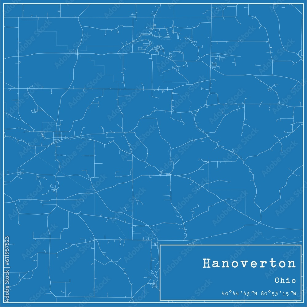 Blueprint US city map of Hanoverton, Ohio.