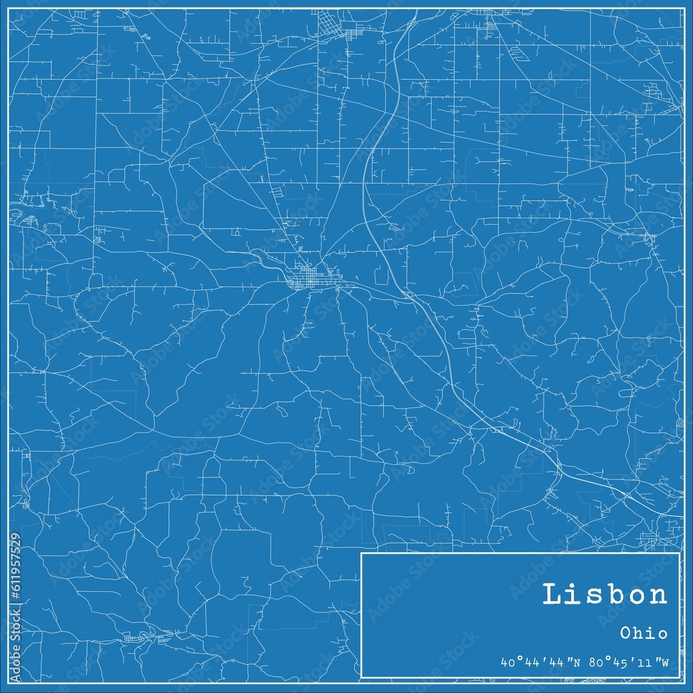 Blueprint US city map of Lisbon, Ohio.