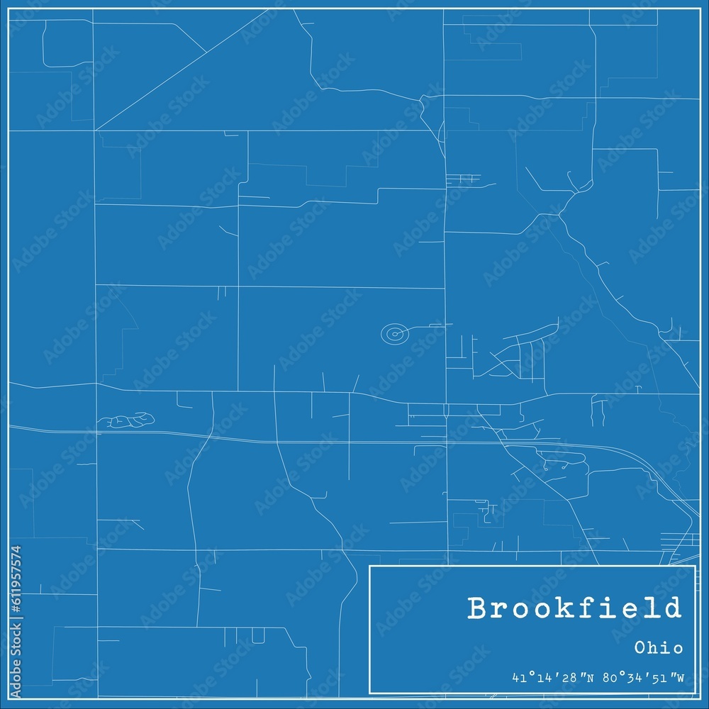 Blueprint US city map of Brookfield, Ohio. Blueprint US city map of Brookfield, Ohio.