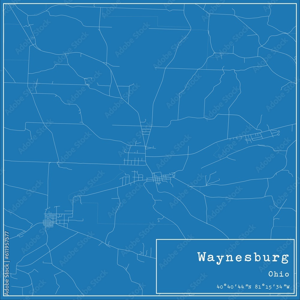 Blueprint US city map of Waynesburg, Ohio.