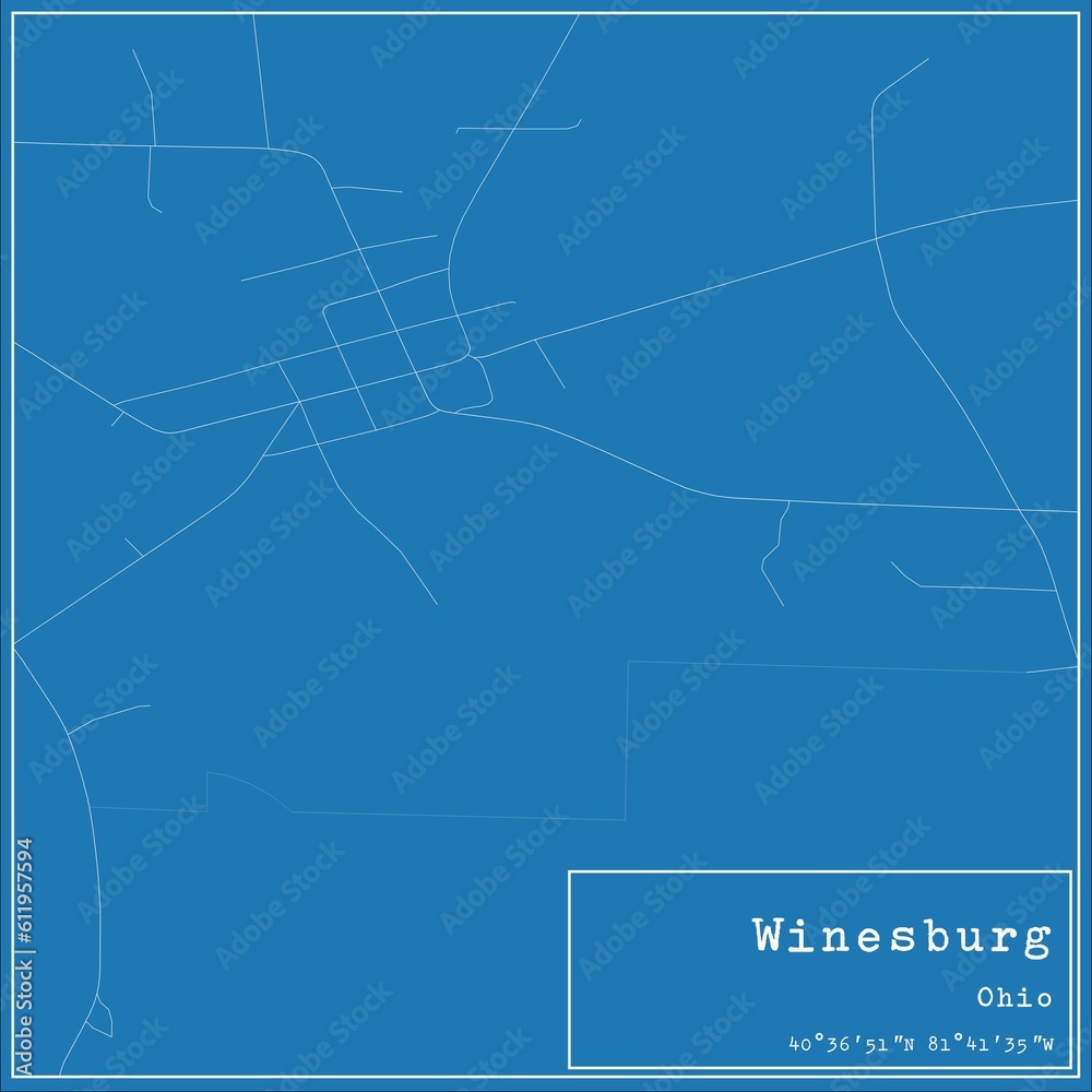 Blueprint US city map of Winesburg, Ohio.