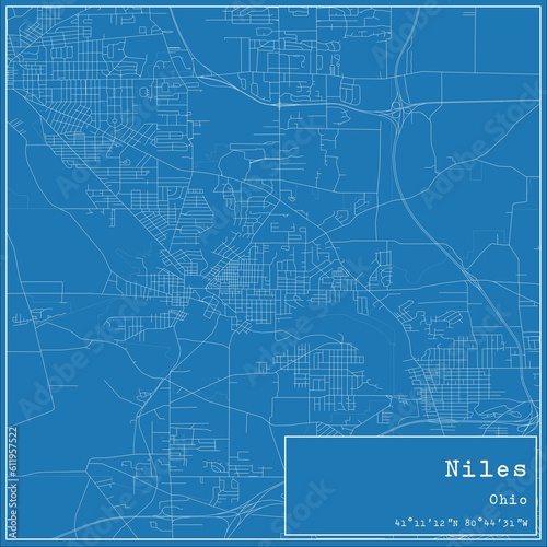 Blueprint US city map of Niles, Ohio.