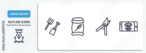 agriculture farming outline icons set. agriculture farming thin line icons pack included farm tools, fertilizer, pruners, smart farm vector.