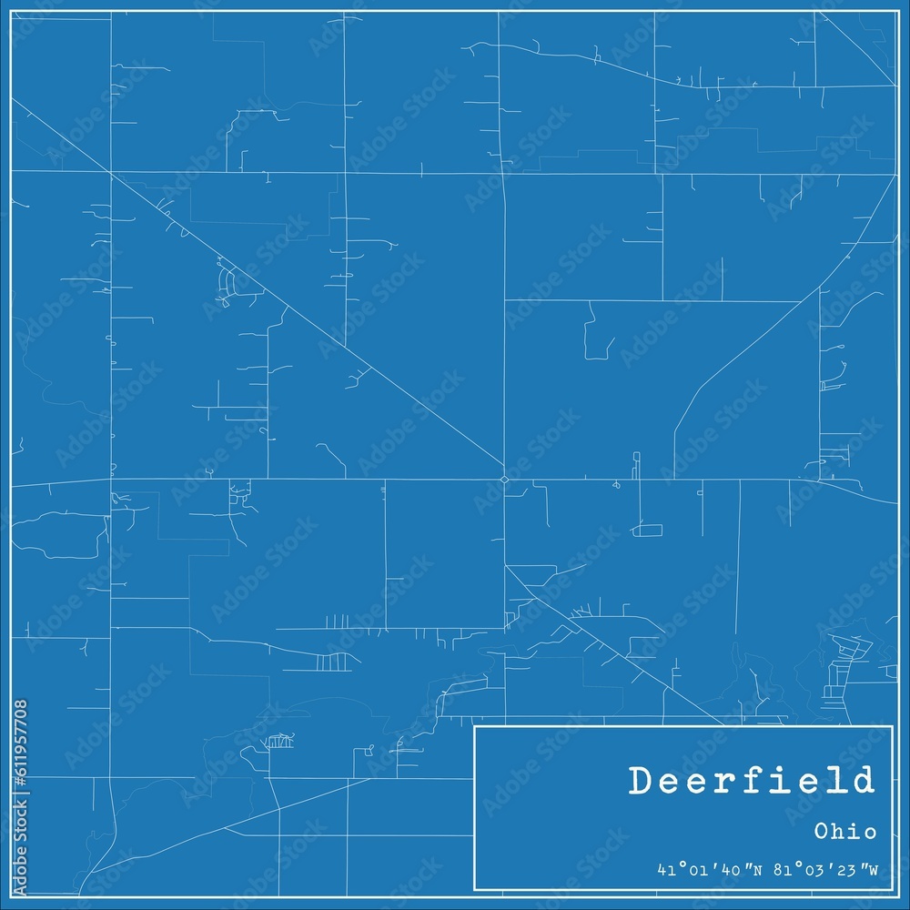 Blueprint US city map of Deerfield, Ohio.