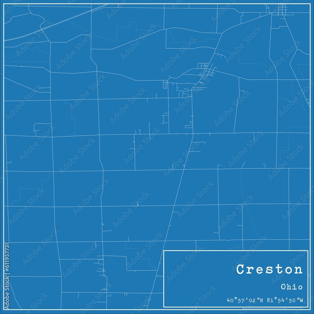 Blueprint US city map of Creston, Ohio.