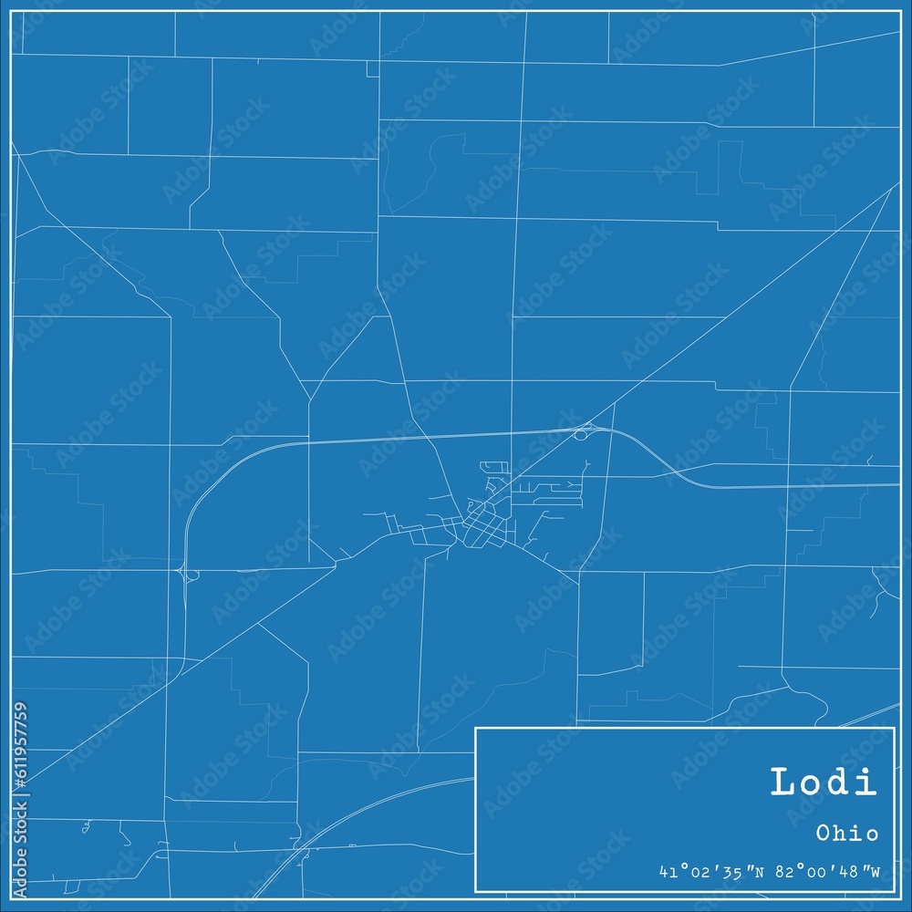 Blueprint US city map of Lodi, Ohio.