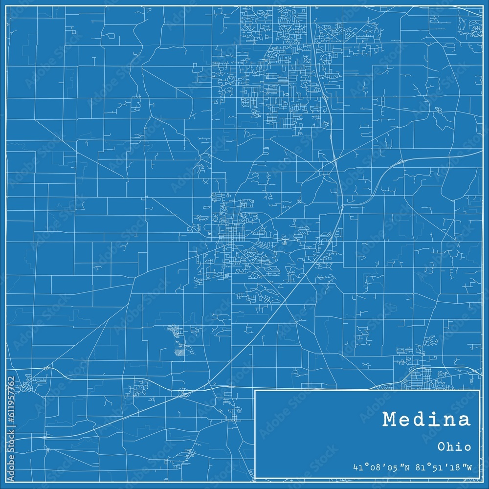 Blueprint US city map of Medina, Ohio.
