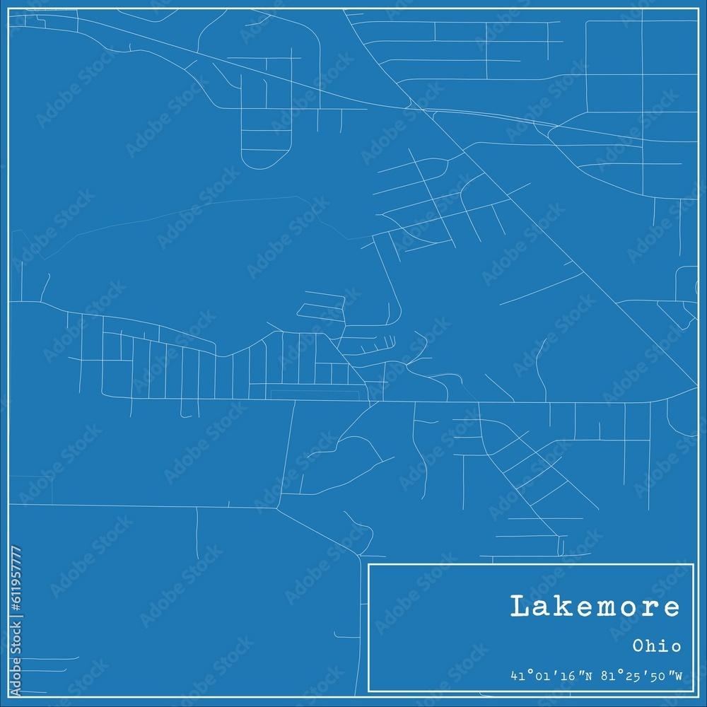 Blueprint US city map of Lakemore, Ohio.
