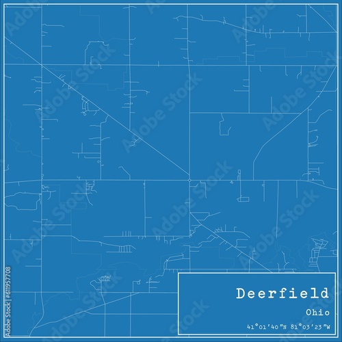Blueprint US city map of Deerfield, Ohio.