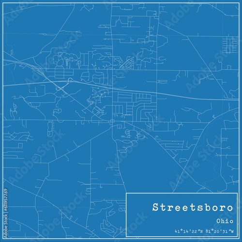 Blueprint US city map of Streetsboro, Ohio.