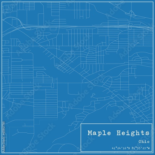 Blueprint US city map of Maple Heights, Ohio.