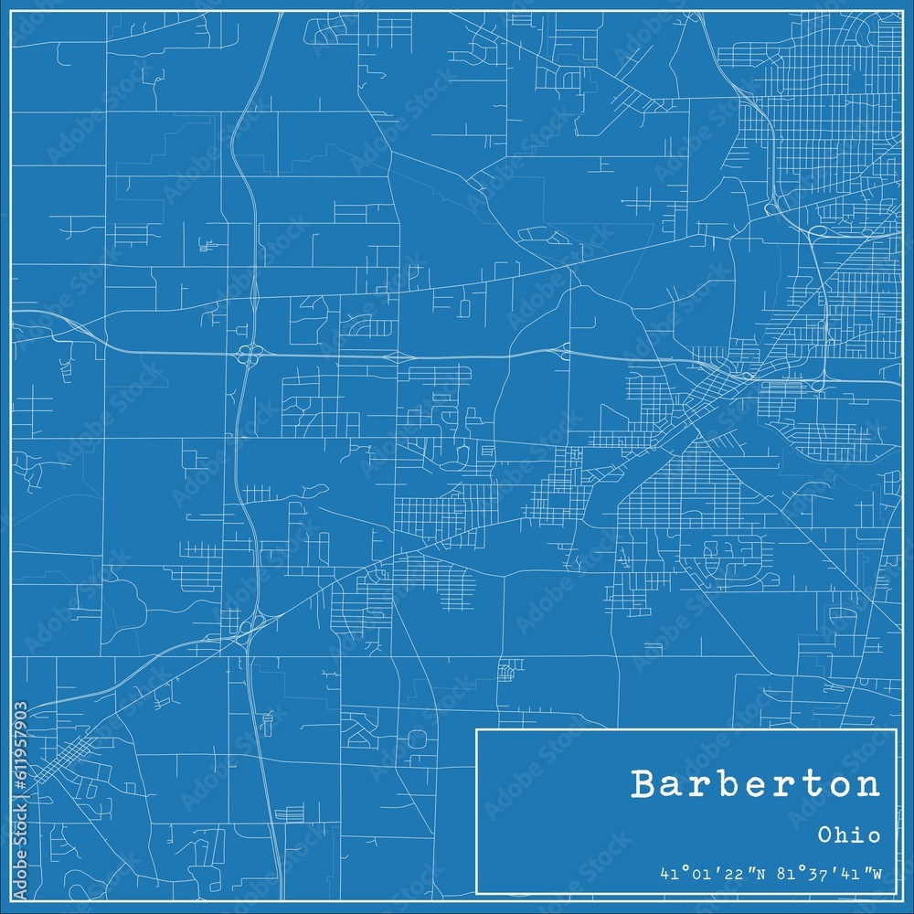 Blueprint US city map of Barberton, Ohio.