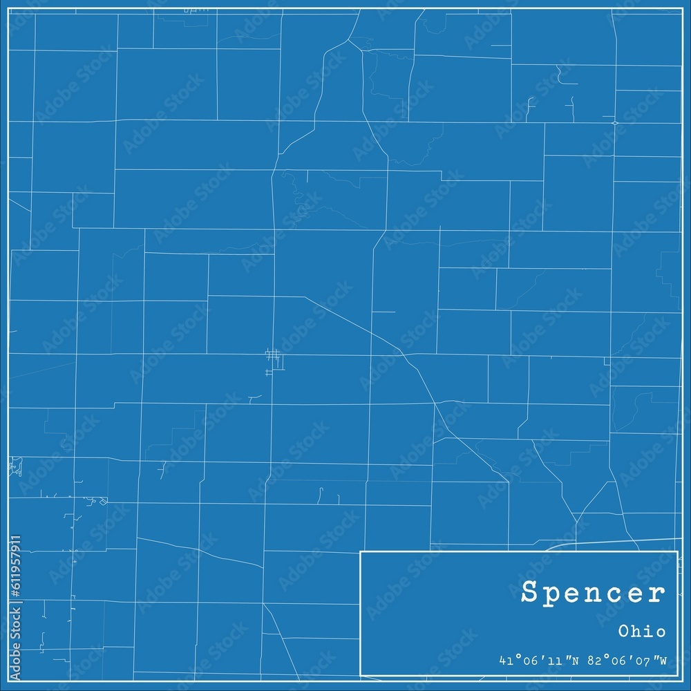 Blueprint US city map of Spencer, Ohio.