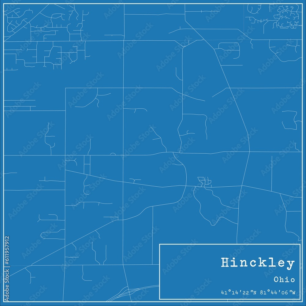 Blueprint US city map of Hinckley, Ohio.