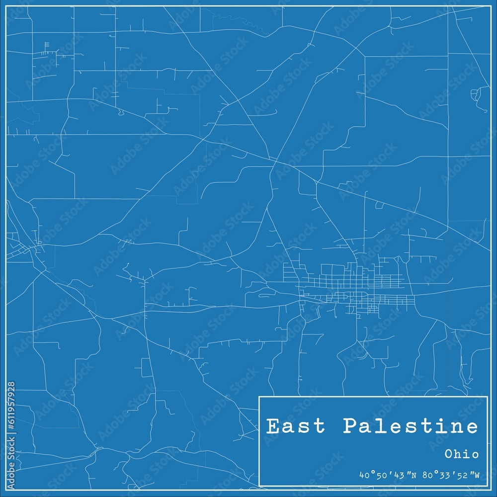 Blueprint US city map of East Palestine, Ohio.