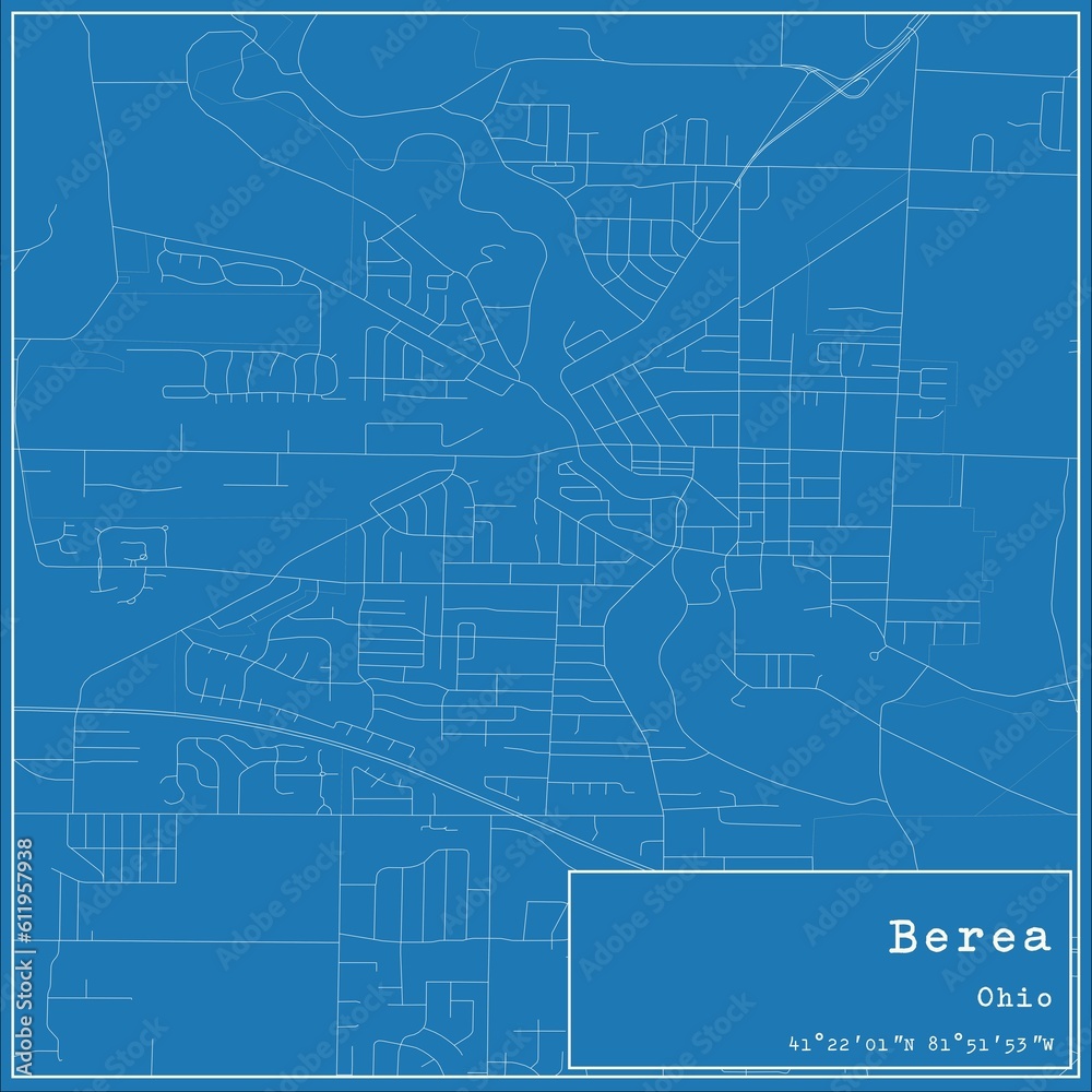 Blueprint US city map of Berea, Ohio.
