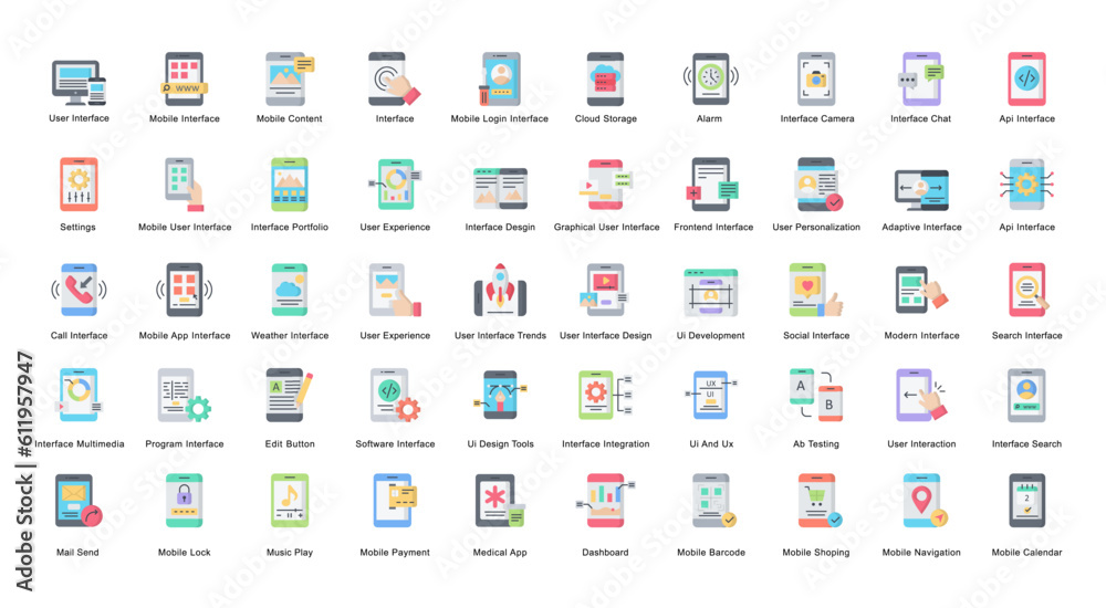 Mobile Interface Flat Icons API User Experience Color Iconset 50 Vector Icons Mobile Interface Flat Icons API User Experience Color Iconset 50 Vector Icons