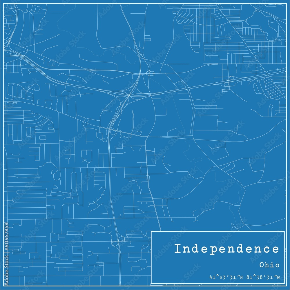 Blueprint US city map of Independence, Ohio.