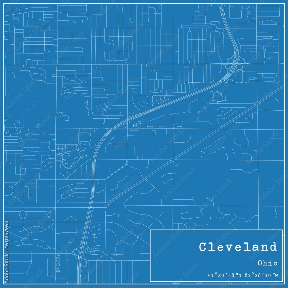 Blueprint US city map of Cleveland, Ohio. Blueprint US city map of Cleveland, Ohio.