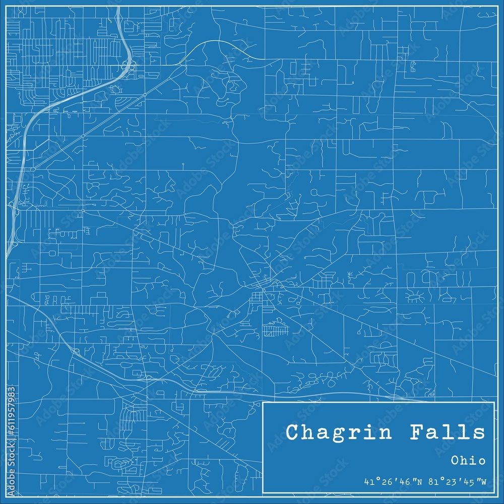 Blueprint US city map of Chagrin Falls, Ohio. Blueprint US city map of Chagrin Falls, Ohio.