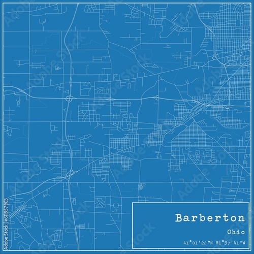 Blueprint US city map of Barberton, Ohio.