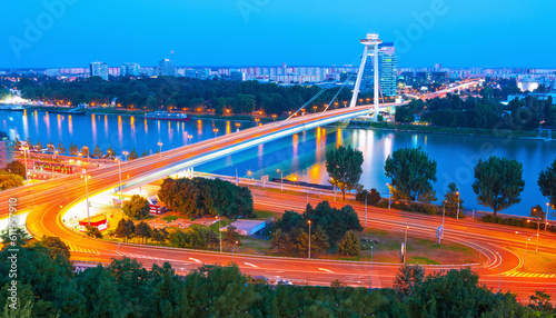 Slowakia , Bratislava. UFO, New bridge over Danube river in Bratislava, Slovakia