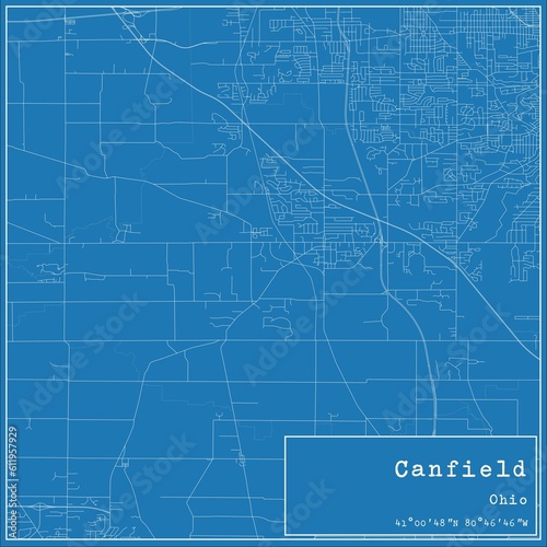 Blueprint US city map of Canfield, Ohio. photo