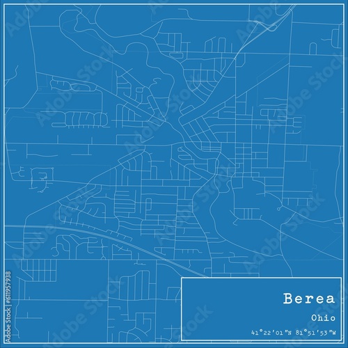 Blueprint US city map of Berea, Ohio. photo