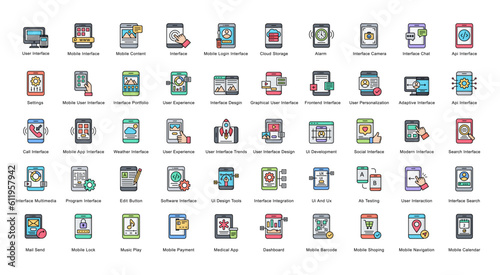 Mobile Interface Line Color Icons API User Experience Filled Outline Iconset 50 Vector Icons