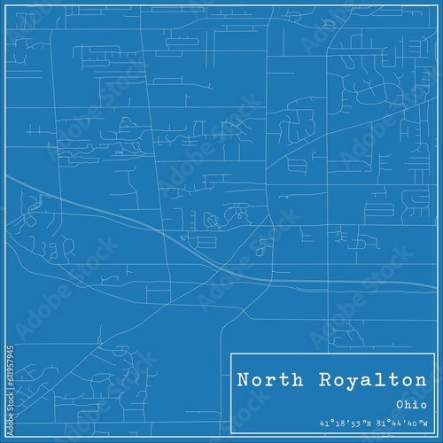 Blueprint US city map of North Royalton, Ohio.