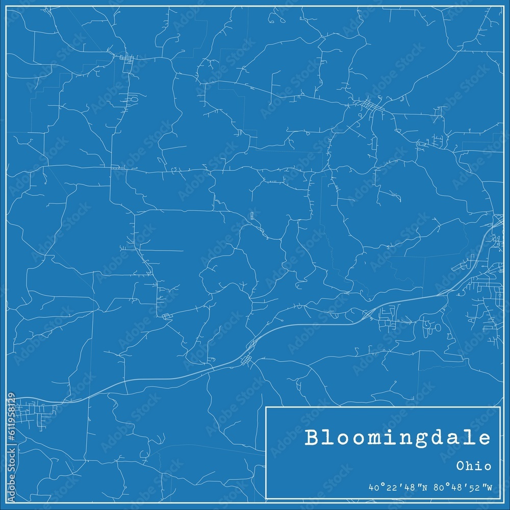Blueprint US city map of Bloomingdale, Ohio.
