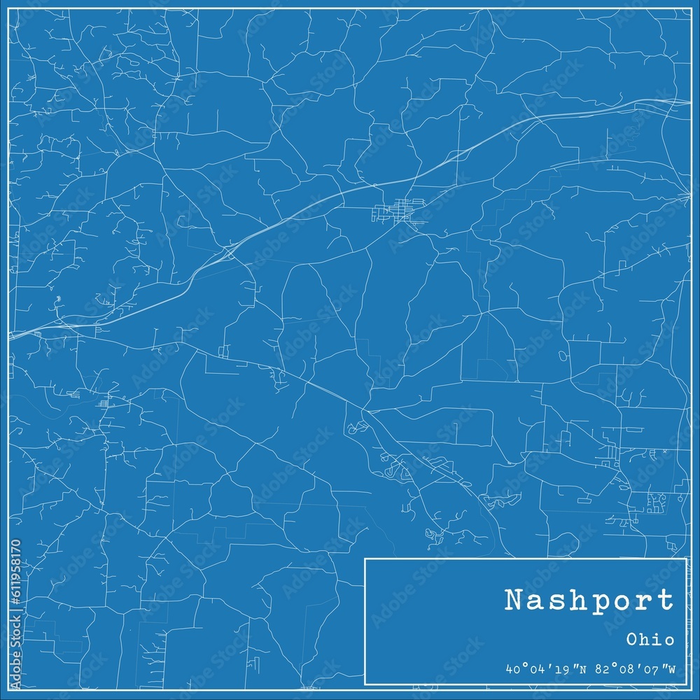 Blueprint US city map of Nashport, Ohio.