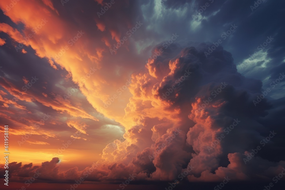 Naklejka premium Utterly spectacular sunset with colourful clouds lit by the sun. Epic Bright Sky, Sunset landscape