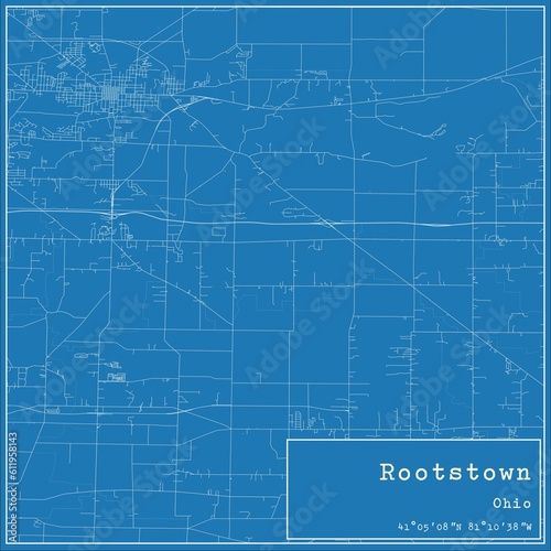 Blueprint US city map of Rootstown, Ohio.