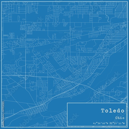 Blueprint US city map of Toledo, Ohio. photo