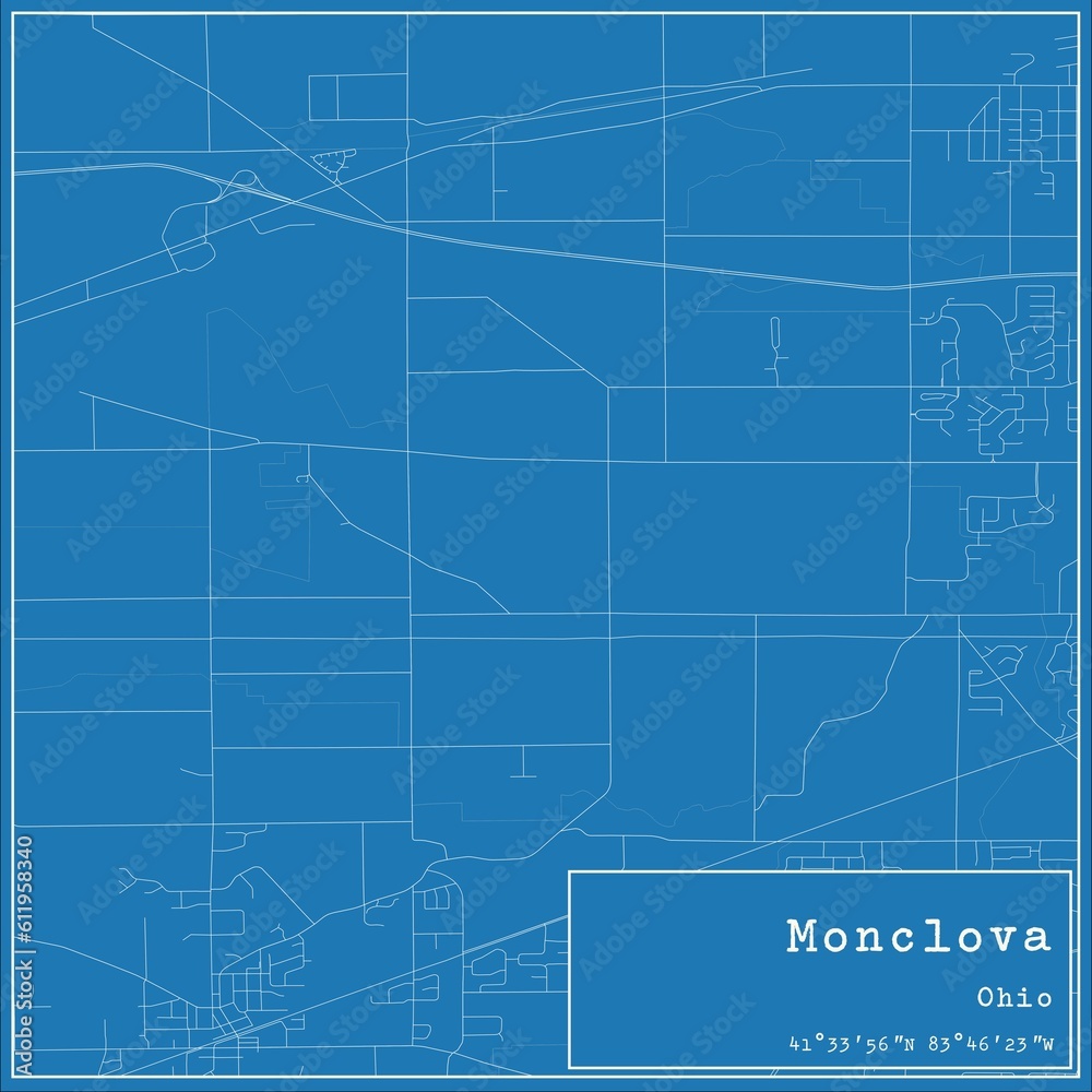 Blueprint US city map of Monclova, Ohio.