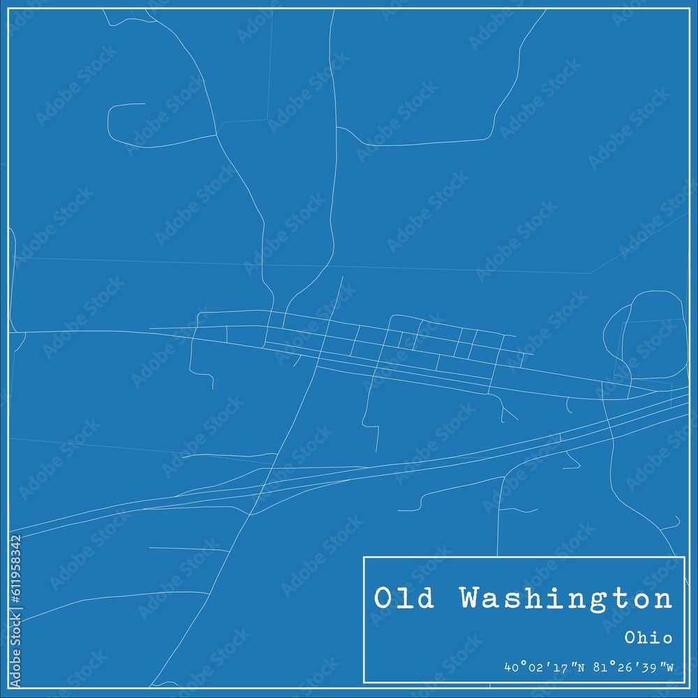 Blueprint US city map of Old Washington, Ohio.