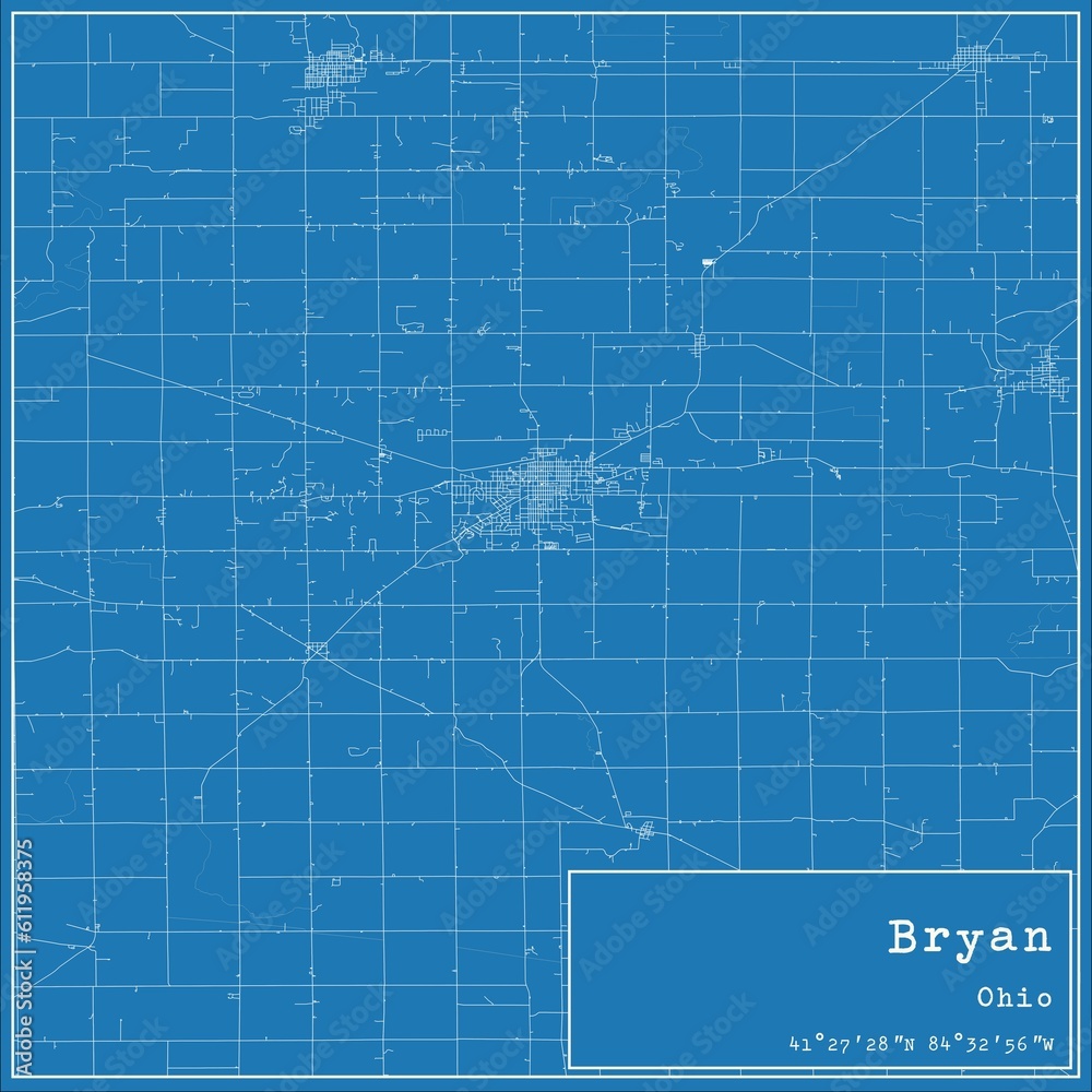Blueprint US city map of Bryan, Ohio.