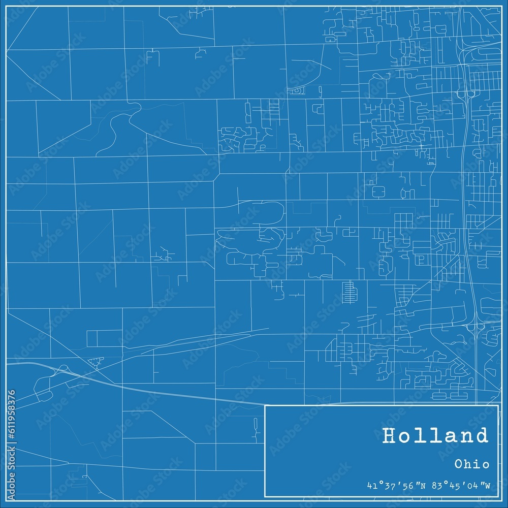 Blueprint US city map of Holland, Ohio.