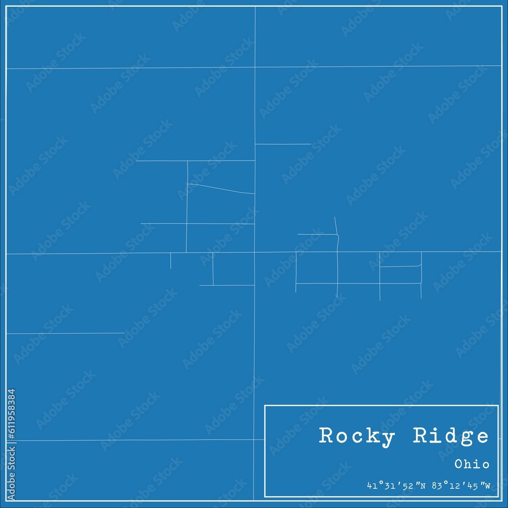 Blueprint US city map of Rocky Ridge, Ohio.