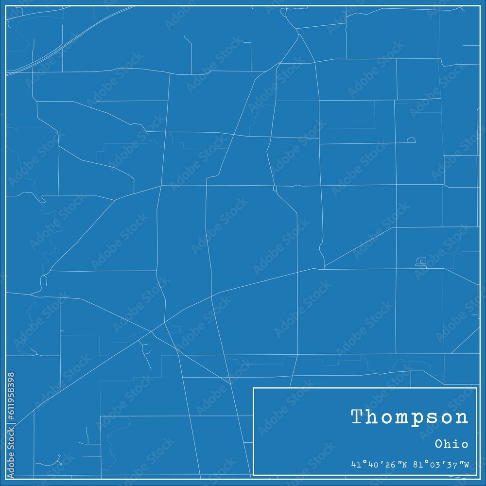 Blueprint US city map of Thompson, Ohio.