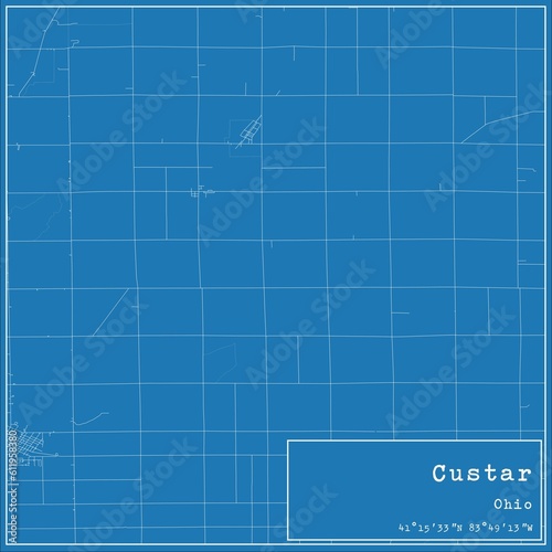 Blueprint US city map of Custar, Ohio.