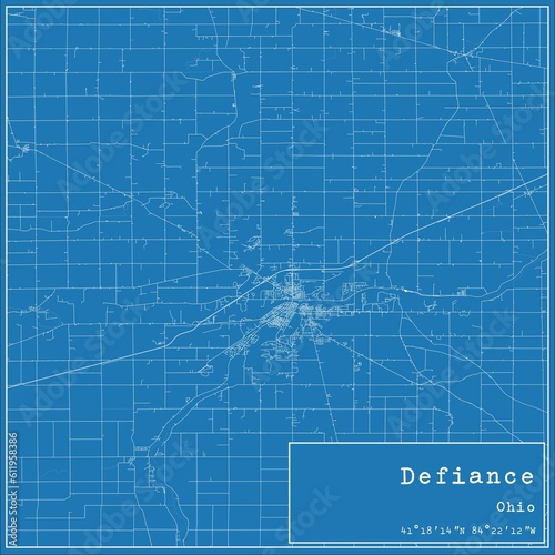 Blueprint US city map of Defiance, Ohio.